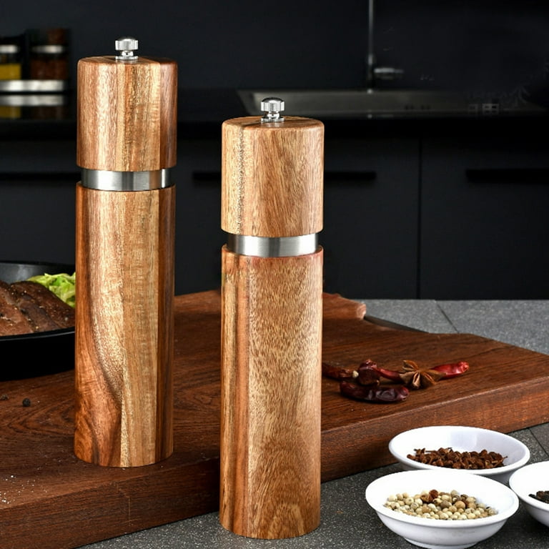 Acacia Wooden Salt and Pepper Grinder Set (2 Pack) with Wood Stand