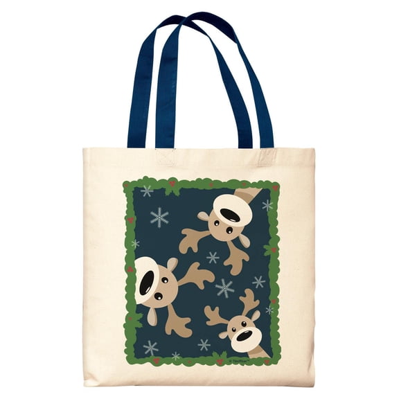 ThisWear Reindeer Christmas Decoration Cute Holiday Reindeer Theme Navy Handle Canvas Tote Bag
