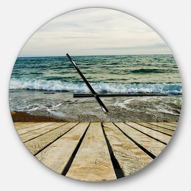 DesignArt Wooden Pier in Waving Sea Large Wall Clock