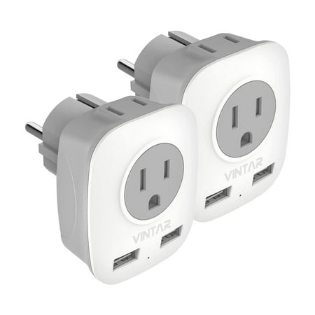 VINTAR Type E/F Germany European Travel Adapter with 2 USB Charger, for US to EU Europe Spain Iceland Korea
