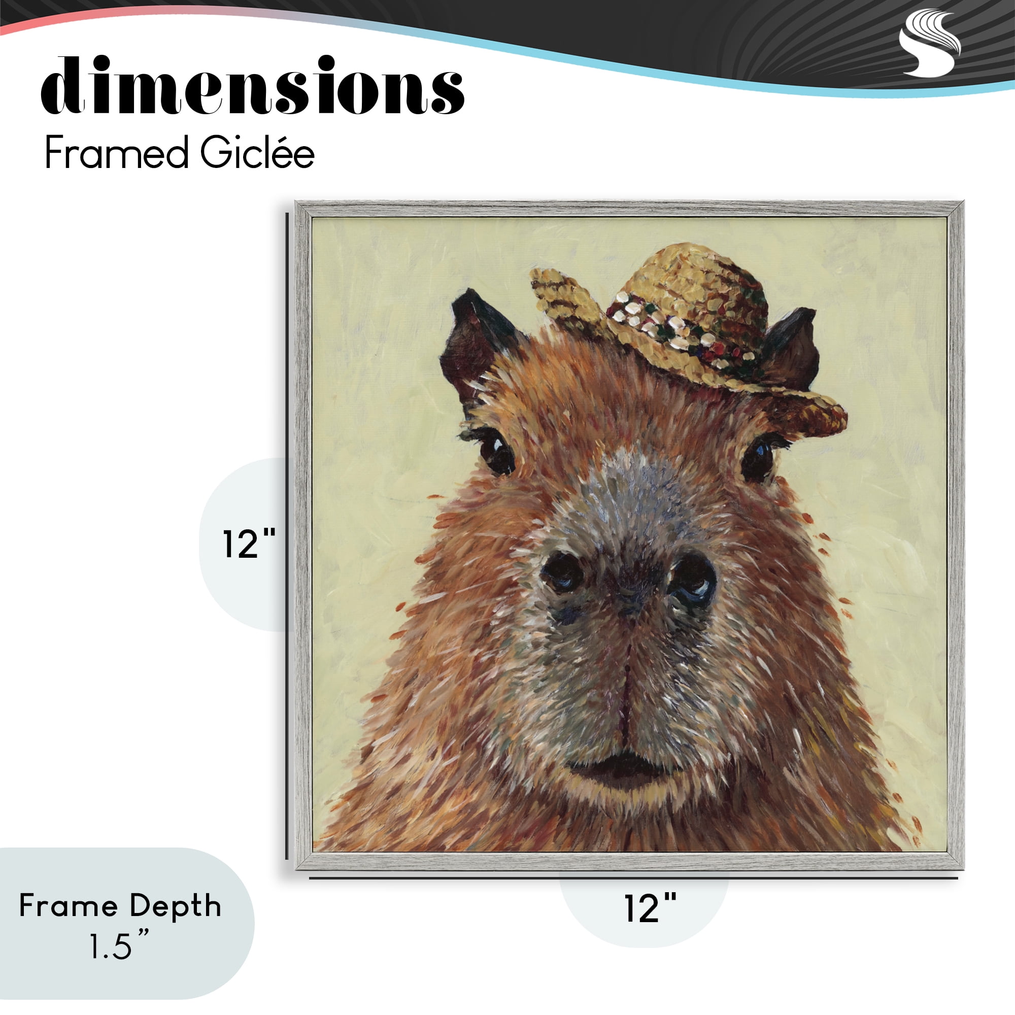 Stupell Industries Capybara with Straw Hat Gray Framed Giclee Art, design by Studio Bautista