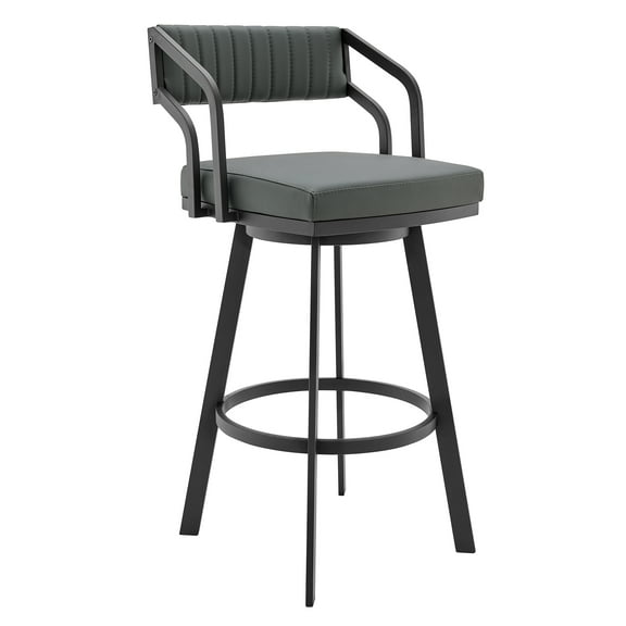Scranton 26" Swivel Modern Black Metal and Slate Gray Faux Leather Barstool