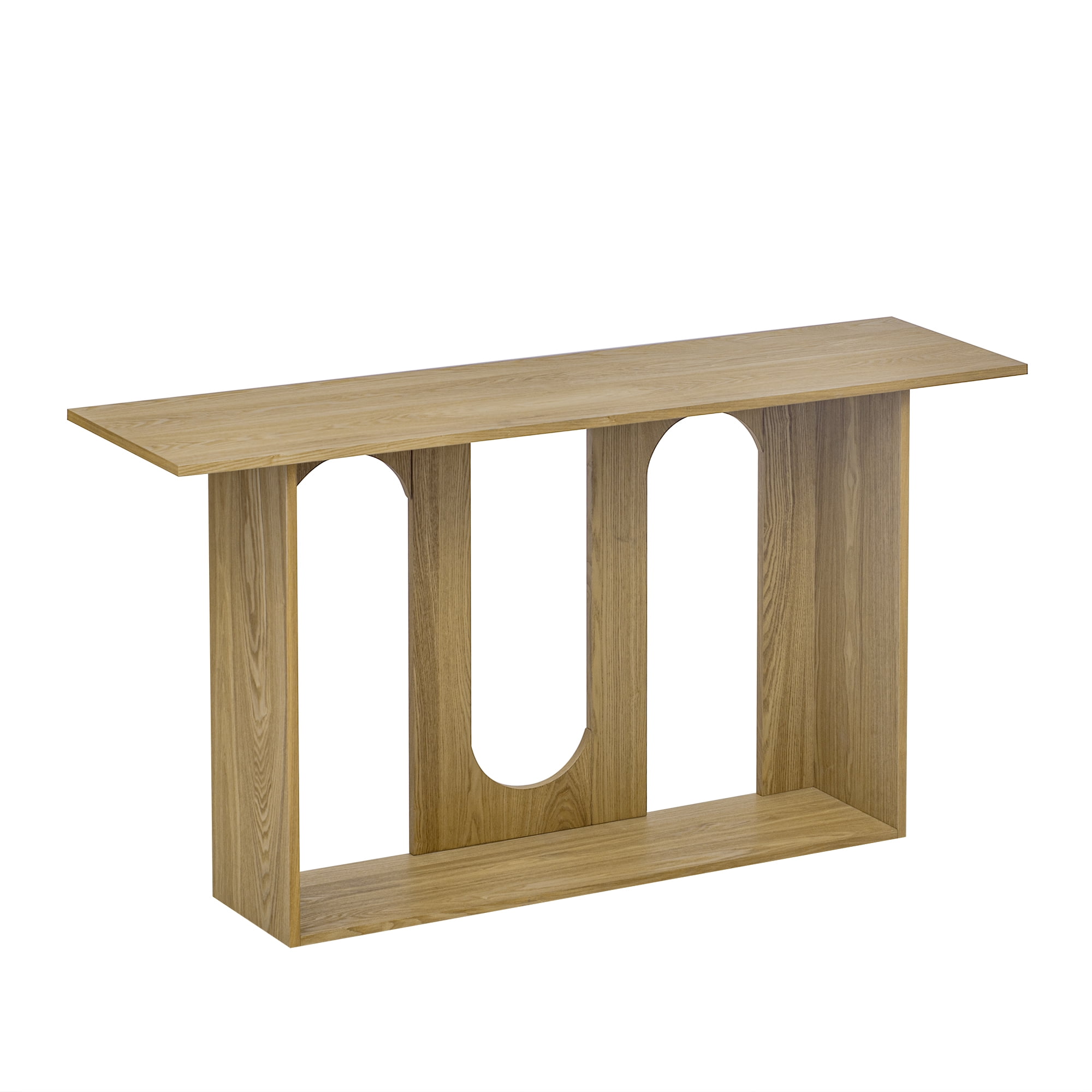 Harper & Bright Designs Wood Curved Console Table with Shelf , Modern Entryway Table with Ash Veneer Designed for Entryway and Hallway , Natural
