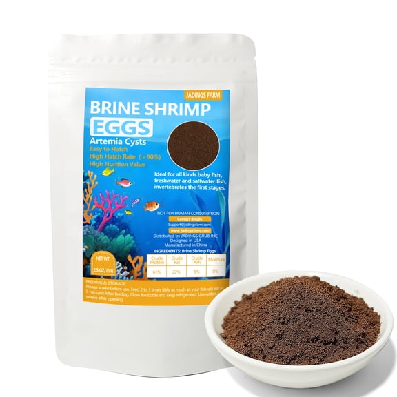 JADINGSFARM Brine Shrimp Eggs Fish Food - 90% Hatch Rate Artemia Cysts Aquatic Foods for Baby Aquarium Fish Freshwater Saltwater Fish 2.5 OZ