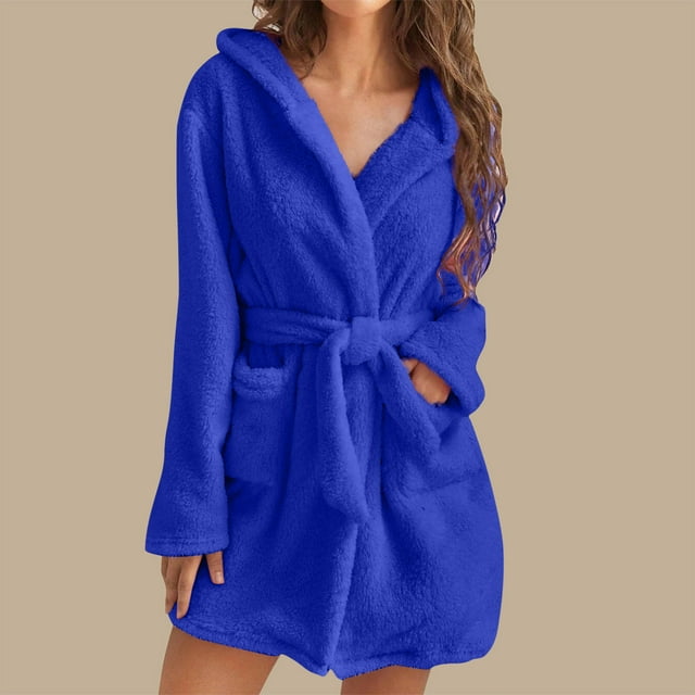 Peignoir en Molleton pour Femmes TIMIFIS, Peignoir Court en Peluche pour Femmes avec Capuchon, Doux et Chaud, Peignoir de Spa, Peignoir Doux et Duveteux, Peignoir de Spa, Pyjama d'Hiver Chaud, Robe de Nuit de Doucheflash