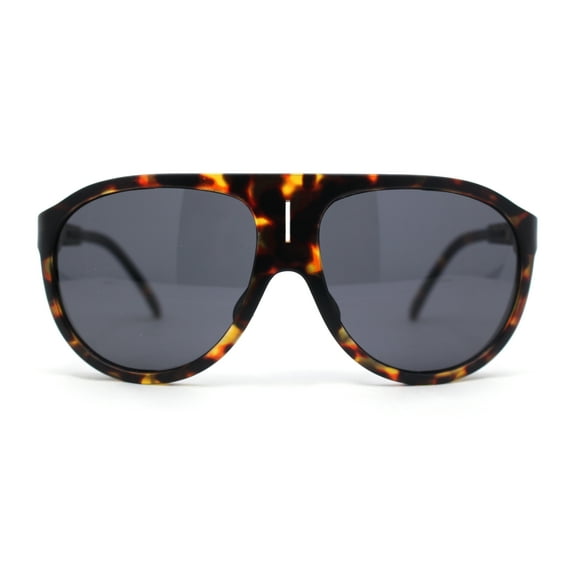 Mens Side Visor Oversized Flat Top Color Mirror Plastic Racer Sunglasses Matte Tortoise - Black