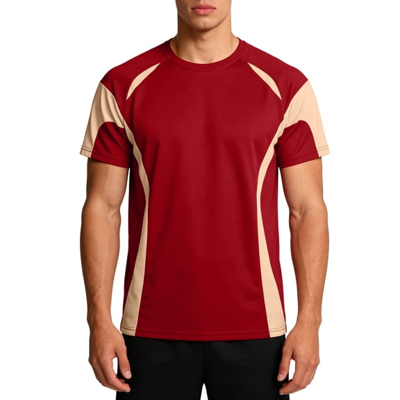 LMOIPLI Men's Quick Dry Color Block Crew Neck T Shirt Lightweight Athletic Workout Tops for Basketball Training Running Wine M