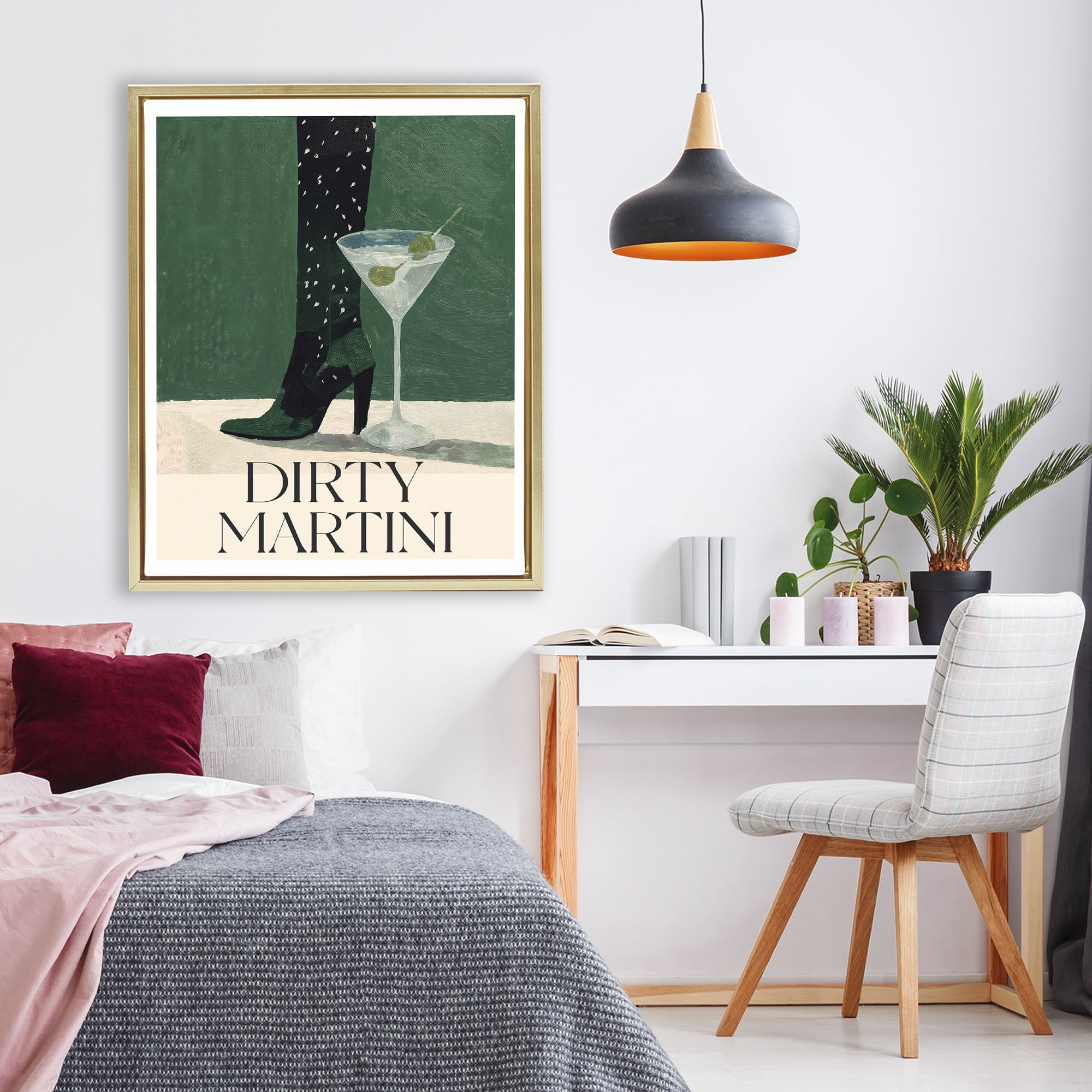 Stupell Industries Dirty Martini Stylish Heel Gold Framed Floater Canvas Wall Art, design by Lettered and Lined