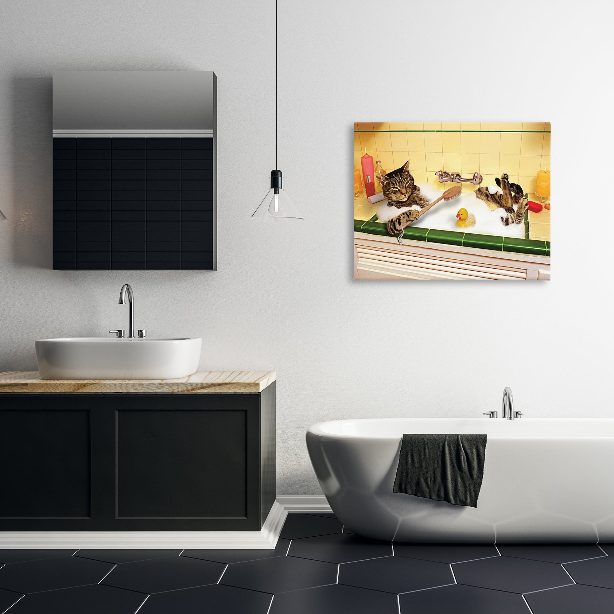 Stupell Industries Cat Bathing in Tub Typography Painting Gallery Wrapped Canvas Art Print Wall Art, 40 x 30