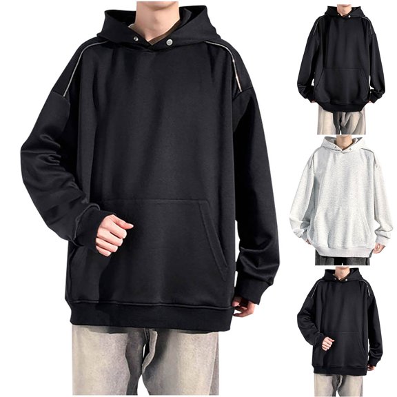 Chiccall Mens Oversized Hoodie Long Sleeve Button Hooded Sweatshirts Plus Size Outdoor Casual Hiking Athletic Pullover Sweatshirts with Pocket