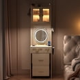 thumbnail image 2 of Ktaxon Makeup Vanity Table for Small Spaces, Vanity Table Set with 3 Color LED Light, Bedroom Dressing Table, Natural, 2 of 13
