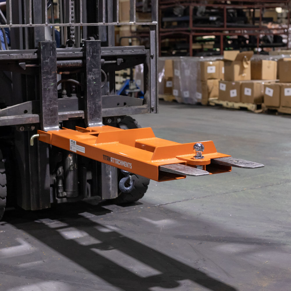 Titan Attachments Fork Mounted Towing Jib with 4,400 LB Lifting Hook Capacity, Hoist Jib Mobile Crane, Heavy Duty Rugged Red Hook, 2" Hitch Ball 3,500 LB Towing Capacity, Warehouse, Factory, Farm