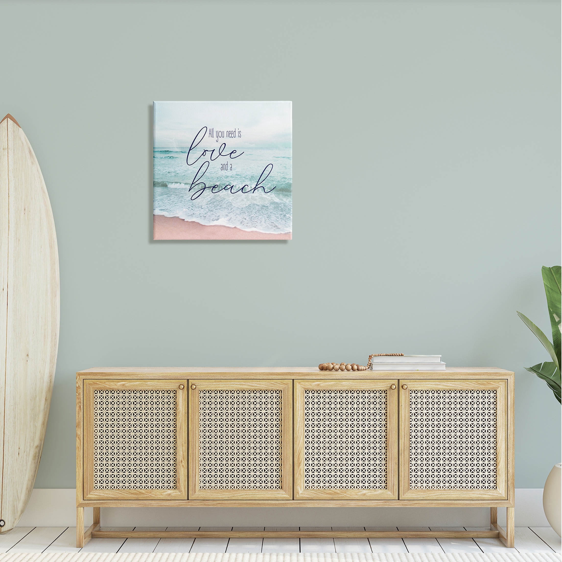 Love & A Beach Nautical Phrase Coastal Graphic Art Gallery Wrapped Canvas Print Wall Art