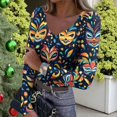 thumbnail image 6 of Womens Mardi Gras Shirts Sequins Feathers Print V Neck Tops Mask Print Long Sleeve Party Tunic Tops Sky Blue 2XL, 6 of 7