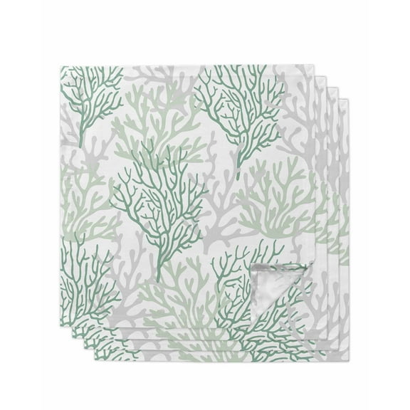Sage Green Coral Coastal Cloth Napkins Washable Set of 4, Summer Beach Seaside Nautical Reusable Dinner Table Napkins Cloth Bulk for Weddings Kitchen Restaurants Hotel Events Parties 20 x 20 Inch