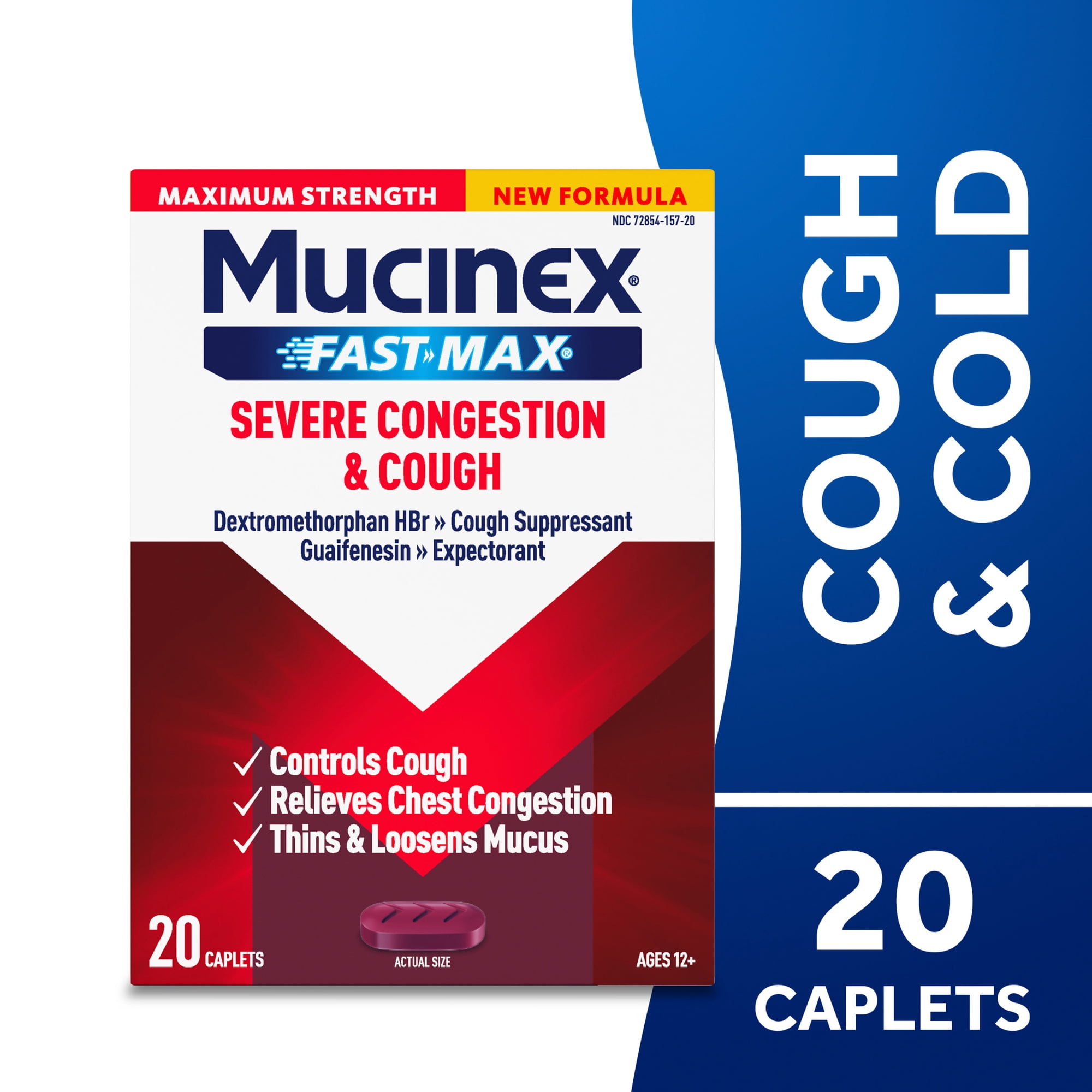 Mucinex Fast-Max Severe Congestion & Cough Medicine for Adults, Cough & Bothersome Mucus Relief with Dextromethorphan HBr & Guaifenesin, Cough Suppressant & Expectorant Medicine, 20 Count