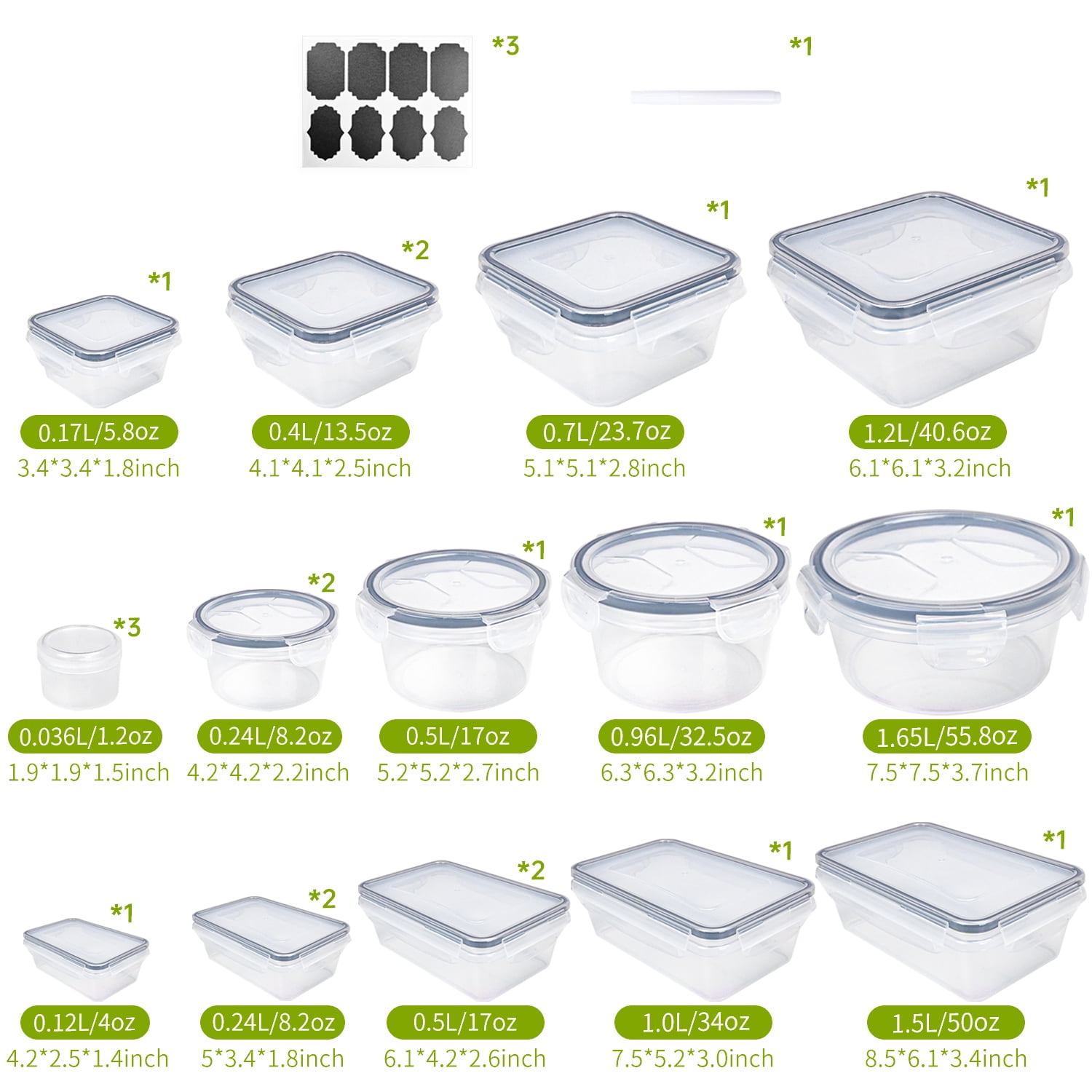 TINANA Food Storage Containers with Airtight Lids: 44 PCS Large Kitchen Storage Containers for Pantry Organizers and Storage, BPA-Free Meal Prep Container with Labels & Marker