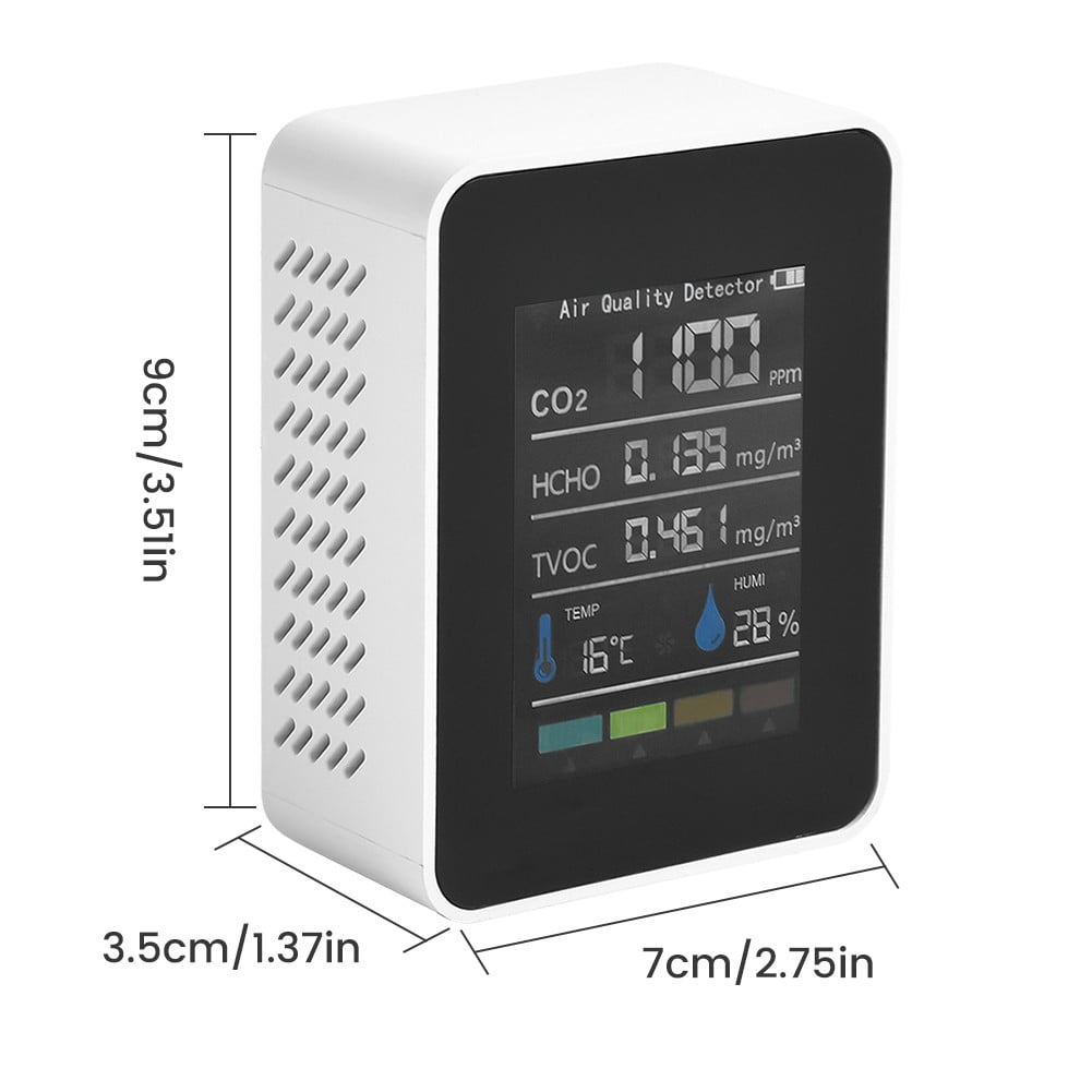 5 In1 Indoor Air Quality Monitor CO2 HCHO TVOC AQI Meter Detector Tester
