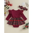 thumbnail image 4 of Bslissey Baby Girls Christmas Romper Dress Ruffles Long Sleeve Plaid Patchwork Jumpsuit Newborn Infant Casual Bodysuit with Headband Daily Clothes 0-18 Months, 4 of 9