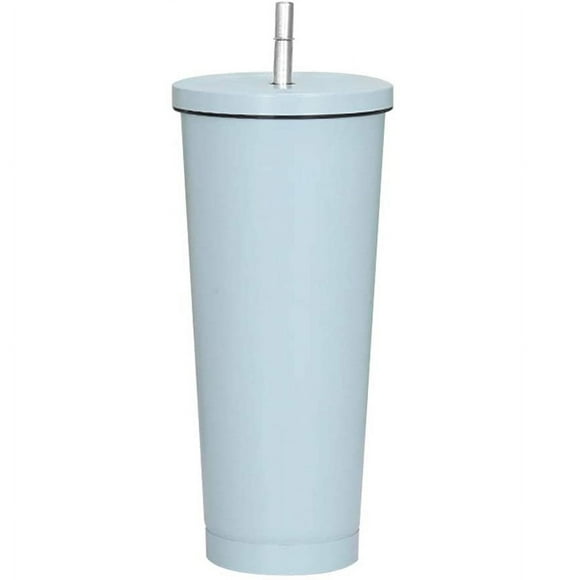 Aiboria Schmaler Trinkbecher aus Edelstahl mit Deckel und Strohhalm, 750 ml, wiederverwendbar, vakuumisolierter Wasserbecher, doppelwandiger Reisebecher mit Strohhalm für Kaffee, Tee, Getränke (weiß)