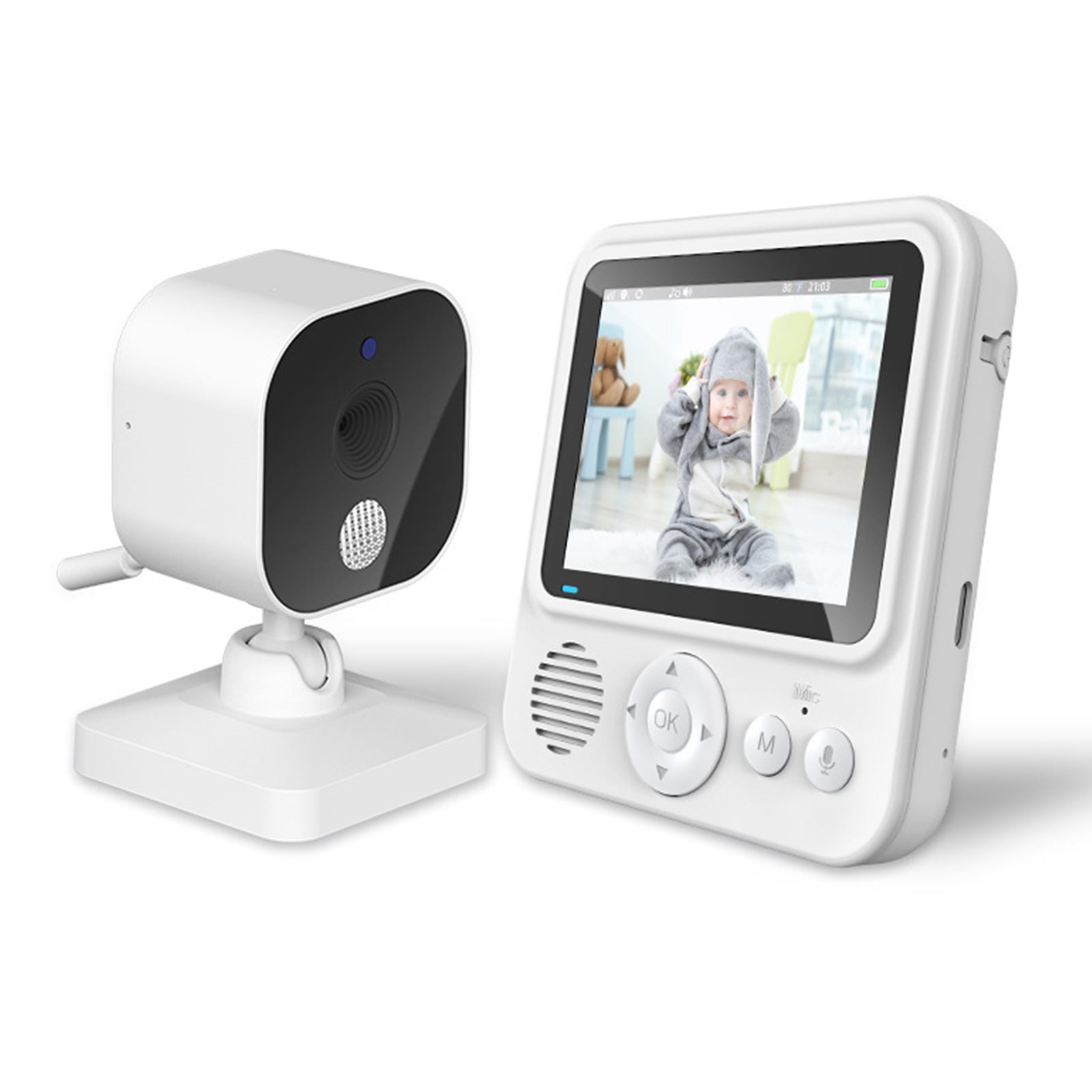 2.5-inch video monitor, 720P high-definition image quality, 1500 mAh large battery, wireless with screen and language intercom, sleep music soothing, sleep and real-time temperature monitoring
