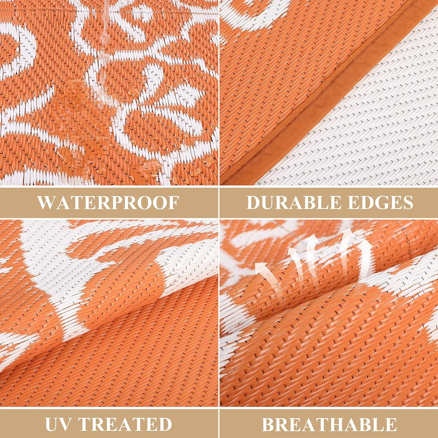 MJIAexp 6'x9' Orange Outdoor Rug Patio Rug Waterproof RV Outdoor Rug Camping Rugs Reversible Plastic Straw Rug Large Outdoor Mat for Camping, Balcony Apartment, Patio, Porch, Picnic, Beach