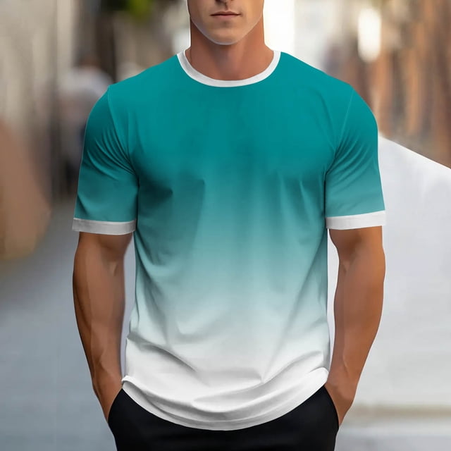Tops para hombre, blusas y camisas de cuello redondo y manga corta para hombre, camisetas deportivas informales con estampado degradado a la moda para hombre, blusas de cuello redondo y manga corta, b