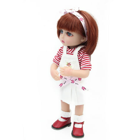 10inch Reborn Baby Doll Play Dolls Wigs Full Vinvl Standing With Clothes Lifelike Cute Girls Gifts Toy Red Stripe