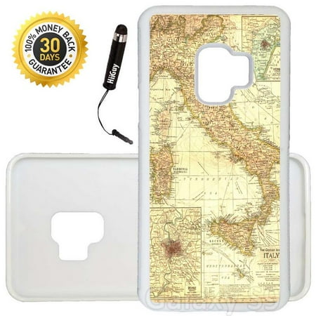 Italian Runner - Custom Galaxy S9 Case (Vintage Map of Italy) Edge-to-Edge Rubber White Cover Ultra Slim | Lightweight | Includes Stylus Pen by Innosub