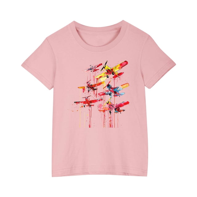 RXIRUCGD 2025 Vêtements d'Été pour Enfants T-shirt Imprimé Mode Mignon Col Rond Manches Courtes