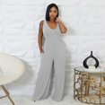 thumbnail image 2 of Womens V Neck Wide Leg Jumpsuits with Pockets Ribbed Long Sleeve Coat Pants 2 Piece Sets Outfits, 2 of 6