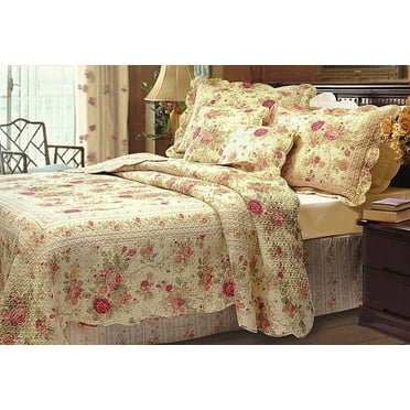 Finely Stitched Chic Shabby Romantic Rose Bedding Quilt Set Queen
