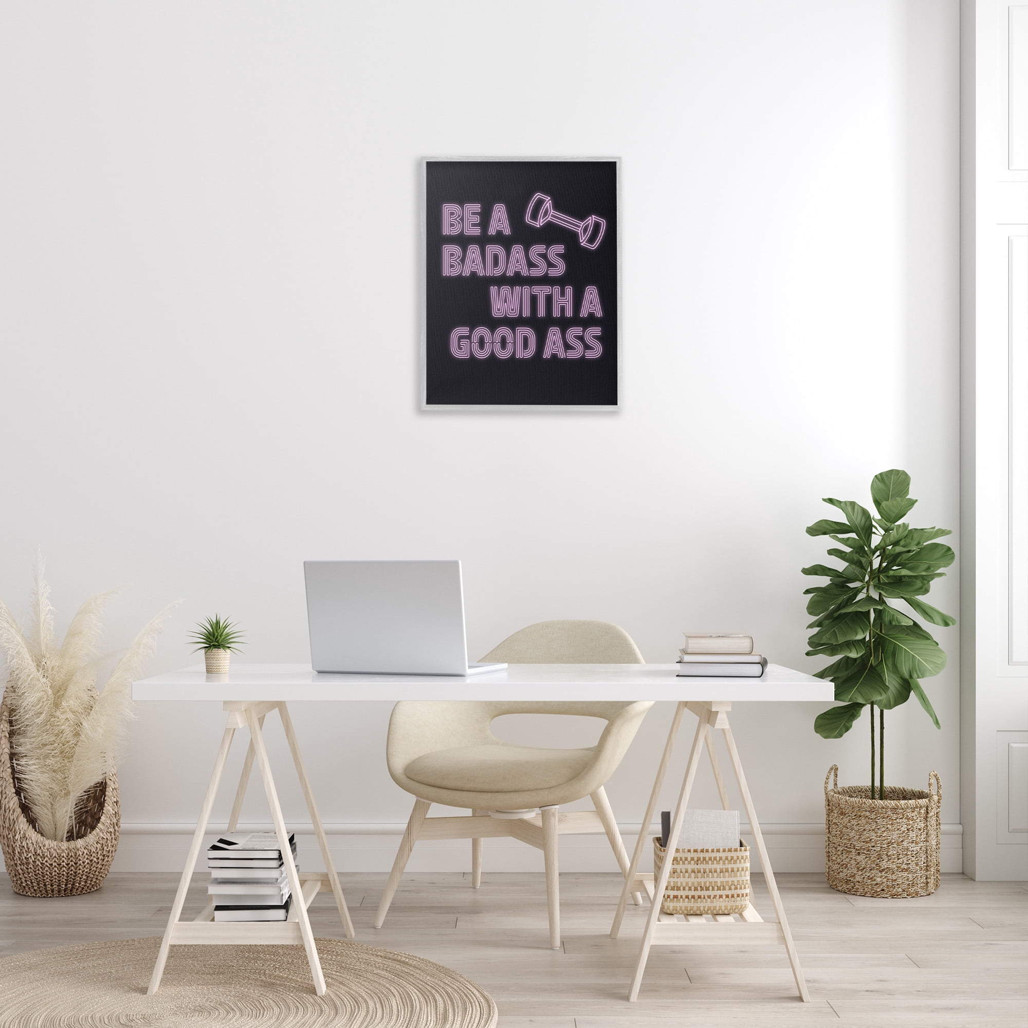 Stupell Industries Bad*ss With Good A** Inspirational Painting Gray Framed Art Print Wall Art, 24 x 30