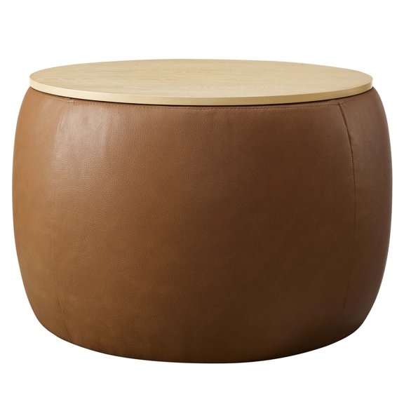Ottoman Accent Chair, Tan, Vegan Leather, Living Kitchen Cafe Bistro Hospitality Restaurant, Modern Contemporary HB36666