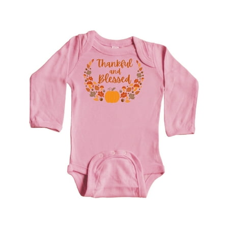 

Inktastic Thankful and Blessed Pumpkin and Fall Leaves Gift Baby Boy or Baby Girl Long Sleeve Bodysuit