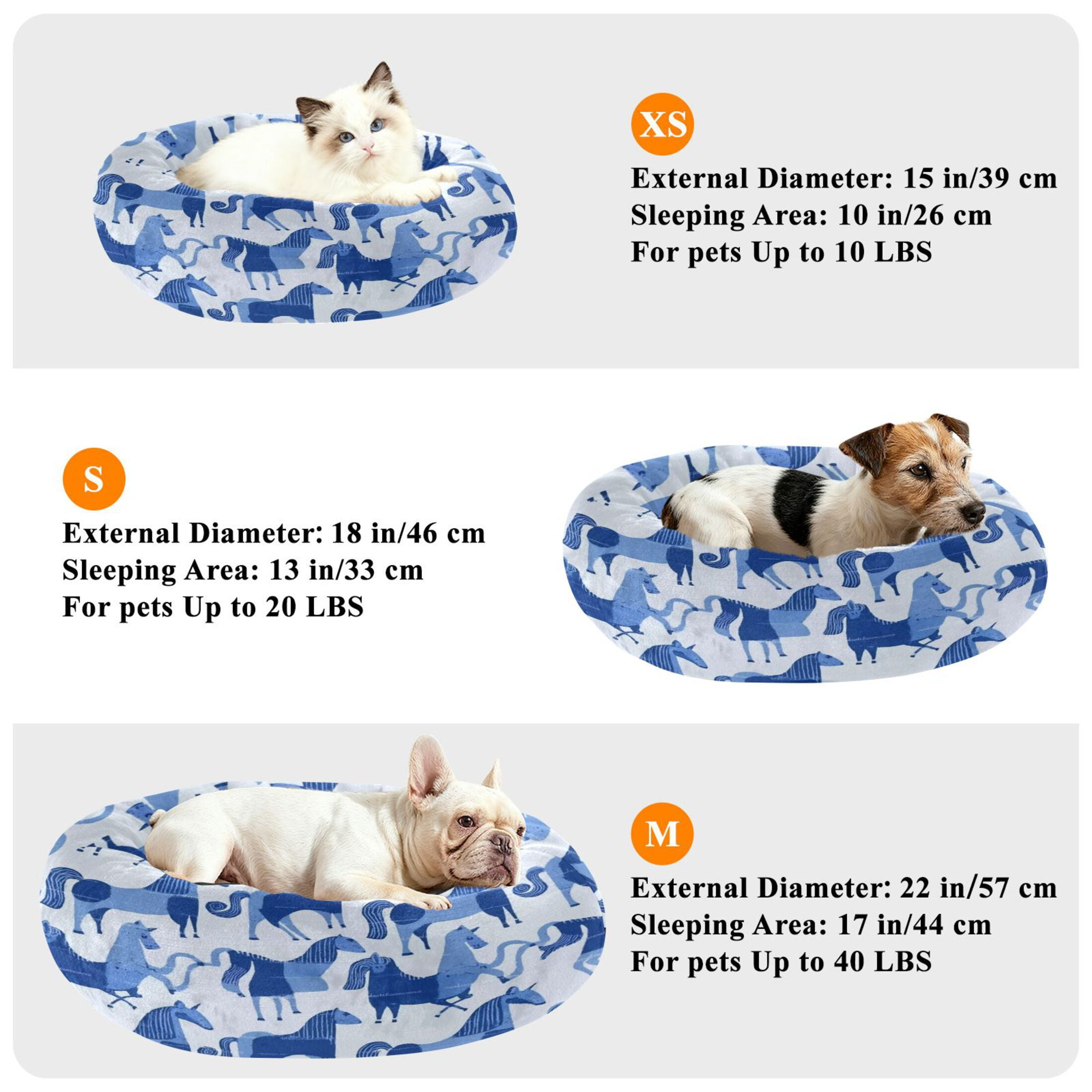 Iauyy Pet Couch Donut Cat Bed for Indoor Cats/Small Dogs Washable & Machine with Non-slip Bottom Calming Cat Furniture, Blue-toned Horse (S)