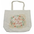 thumbnail image 1 of Saying Shopping Bag, Hello My Love Valligraphy in Pastel Tones Floral Wreath Valentines Day Themed, Eco-Friendly Reusable Bag for Groceries Beach and More, 15.5" X 14.5", Cream, by Ambesonne, 1 of 2