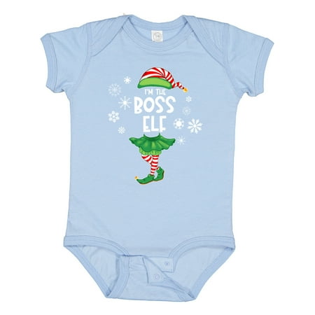 

Inktastic Funny Christmas I m the Boss Elf with Shoes and Hat Gift Baby Boy or Baby Girl Bodysuit