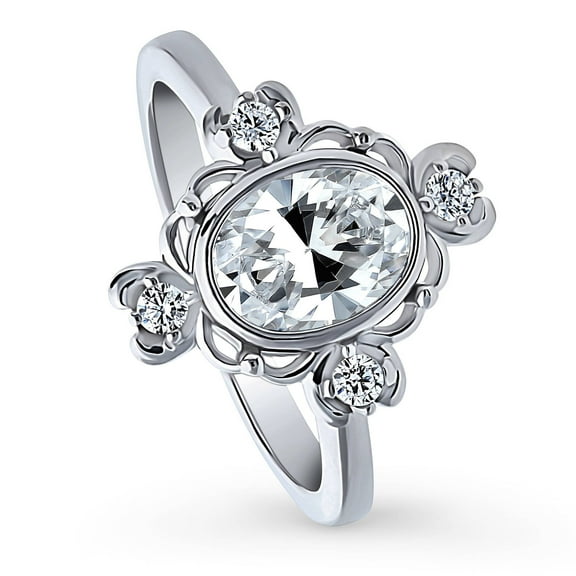 BERRICLE Sterling Silver Flower Rings Cubic Zirconia CZ Vintage Inspired Art Deco Promise Ring for Women, Rhodium Plated Size 5