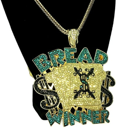 Huge Bread Winner Bling Pendant Chain Custom Style Cash Money Charm Gold Plated Franco Hip Hop Necklace 36