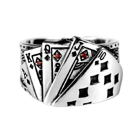 Adjustable Carved Playing Card Poker Rocker Punk Gothic Men's 2025 NEWS