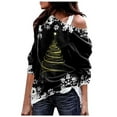 thumbnail image 1 of Christmas Tree Print Off The Shoulder Sweatershirt For Womens Causal Blouse Long Sleeve Loose Slouchy Pullover Plus Size Tops, 1 of 3