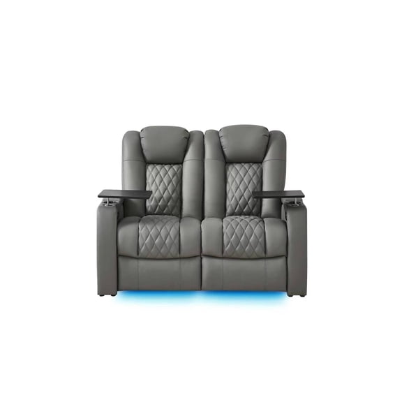 comfiroom Home Theater Seating Simple Style Top Grain Nappa Leather Loveseat Recliners Chair Dual Power Movie Gaming Sofa Chair Electric Headrest with Tray Table Type-C USB Charger