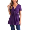 thumbnail image 4 of INSPIRE CHIC Women's Summer Front Knotted V Neck Blouse Short Sleeve Oversized Tunic Tops Solid Pullover T Shirt XS Purple, 4 of 6