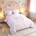 thumbnail image 2 of meiyoeat Floral Flower D Initial Rainbow Full Size Bedding Sets, Watercolor Galaxy Stars Full Size Bed in a Bag for Girls, Pink Reversible, 7pcs, 2 of 6