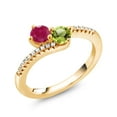 thumbnail image 2 of Gem Stone King 18K Yellow Gold Plated Silver Red Ruby and Green Peridot Bypass Ring for Women (0.89 Cttw, Gemstone July Birthstone, Round 4MM, Size 6), 2 of 4