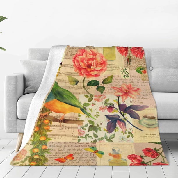 Balery Vintage Bird Manta de Felpa Suave y Acogedora – Cobija de Franela Aterciopelada para Cama, Lavable y Cálida para Sofá, Mascotas, Transpirable-60"x50"