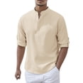 thumbnail image 5 of Caqnni Men's Linen Long Sleeve Casual Shirt - Loose Fit Classic Linen Shirt Top (Khaki,3XL), 5 of 5