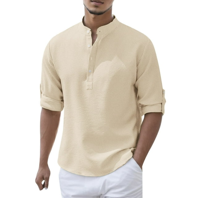 PMUYBHF T-Shirts Graphiques pour Hommes, Mode Décontractée Printemps et Automne, Chemise à Manches Longues avec Col et Boutons