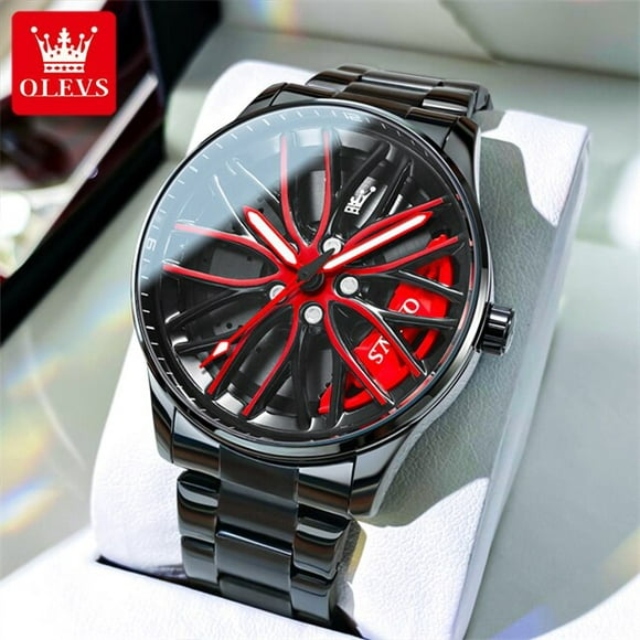 OLEVS New In Quartz Watches Men 8D Hollow Rotary Dial Luminous Stainless Steel Black Wristwatch Top Brand Fashion Sports Watch